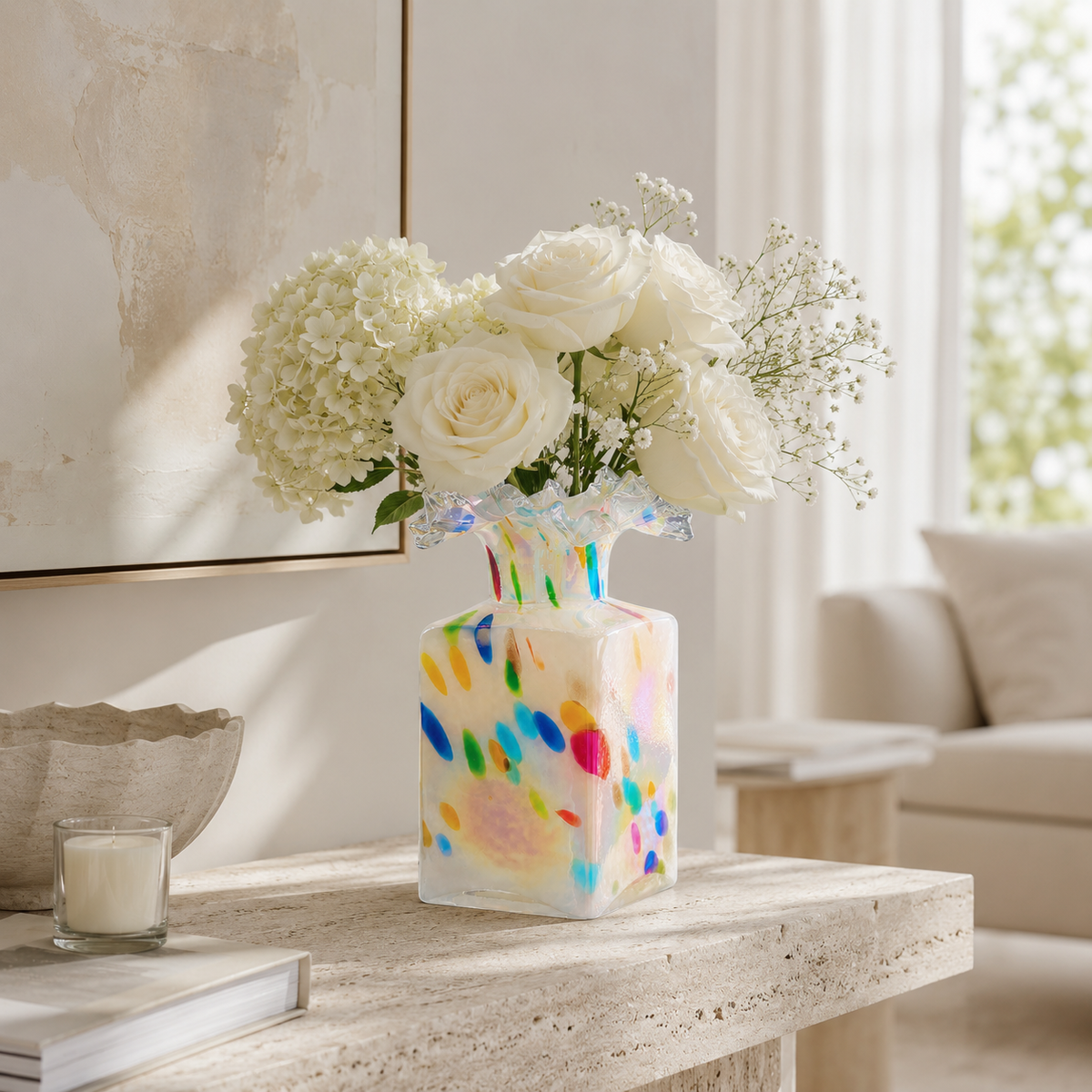 Iridescent Ruffled Art Glass Vase