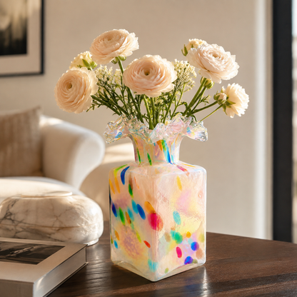 Iridescent Ruffled Art Glass Vase