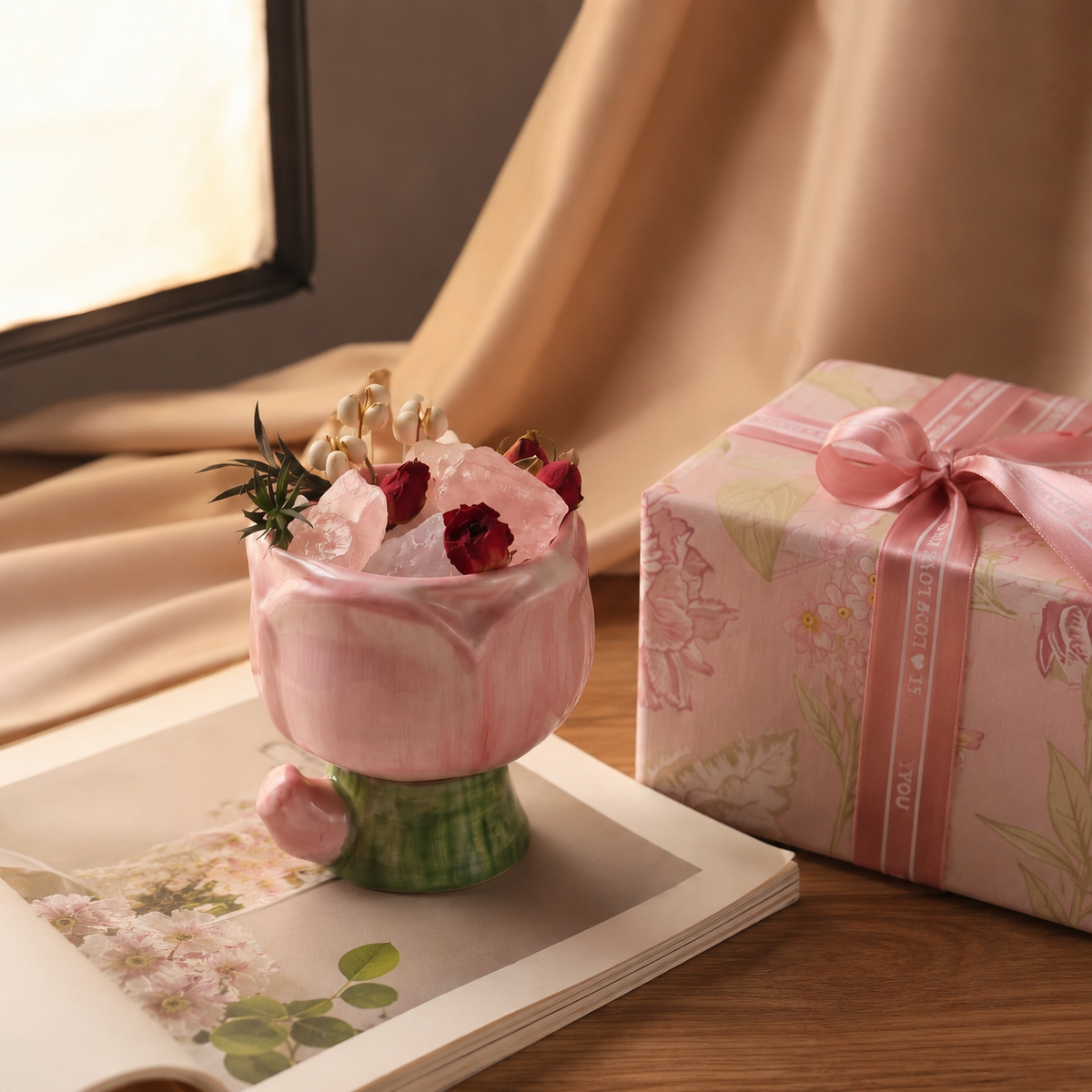 Pink Floral Crystal Aroma Diffuser Bowl