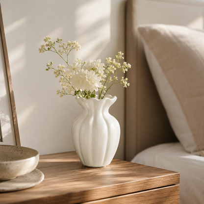 Scalloped White Ceramic Flower Vase