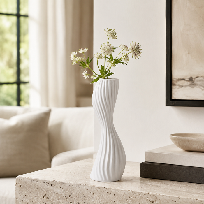 Modern Twisted White Ceramic Vase