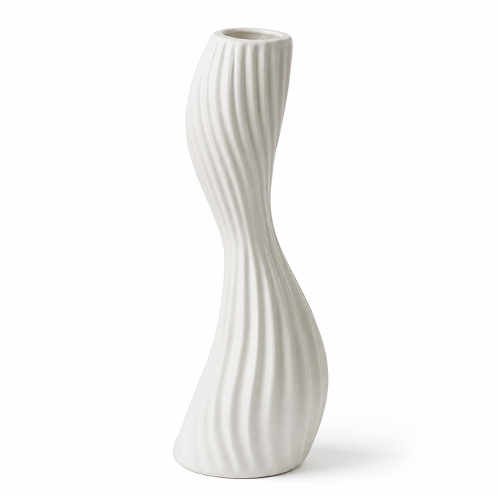 Modern Twisted White Ceramic Vase