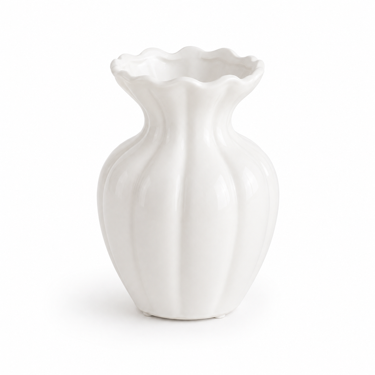 Scalloped White Ceramic Flower Vase