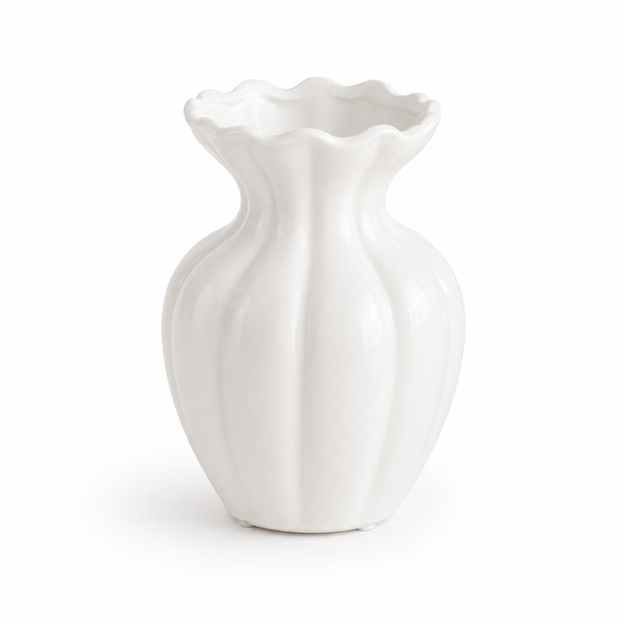 Scalloped White Ceramic Flower Vase