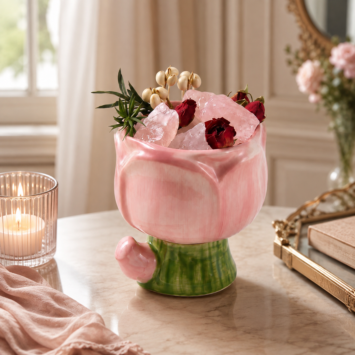Pink Floral Crystal Aroma Diffuser Bowl