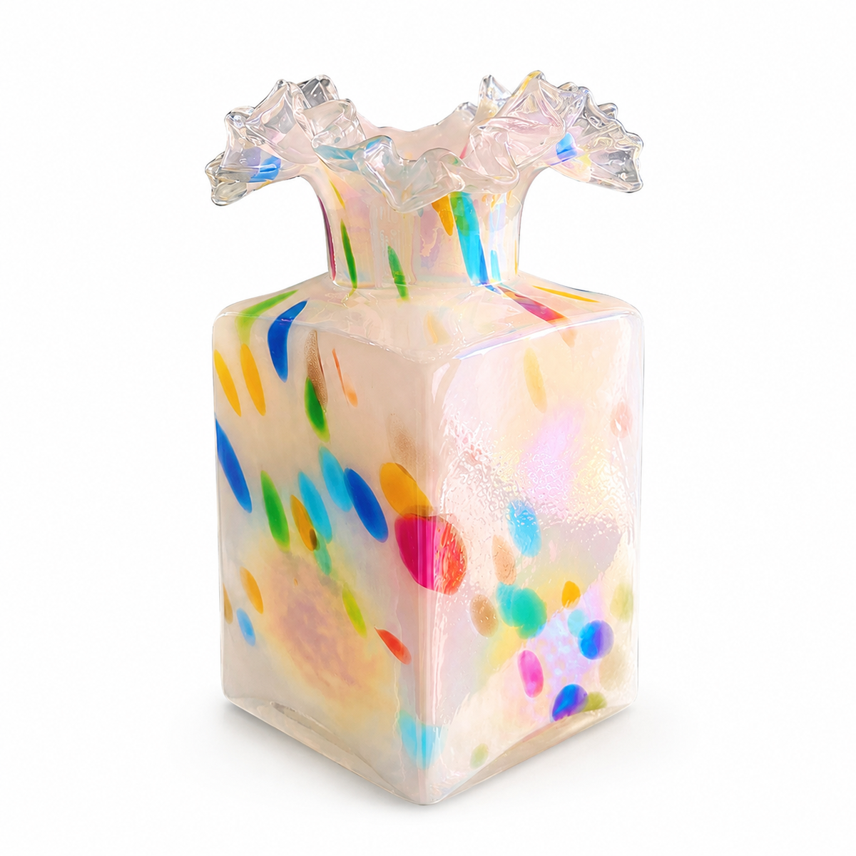 Iridescent Ruffled Art Glass Vase